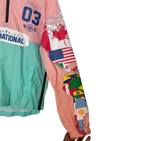 NEW Copper Rivet Denim Factory Half Zip Hooded Multicolored Windbreaker, Large - Picture 5 of 10